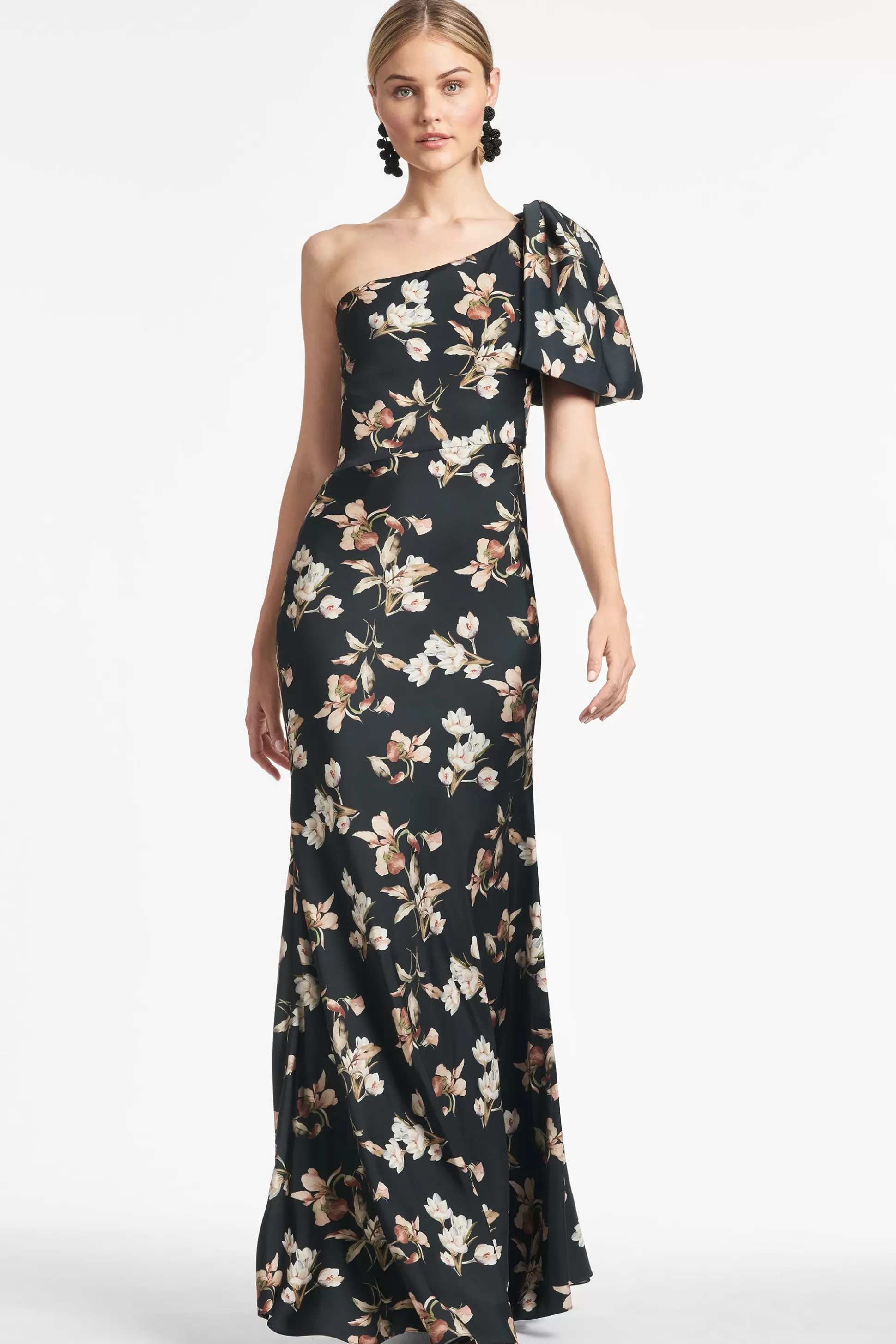 Sachin & Babi One Shoulder<Aubrey Gown - Black Venetia Petal Blackvenetiapetal