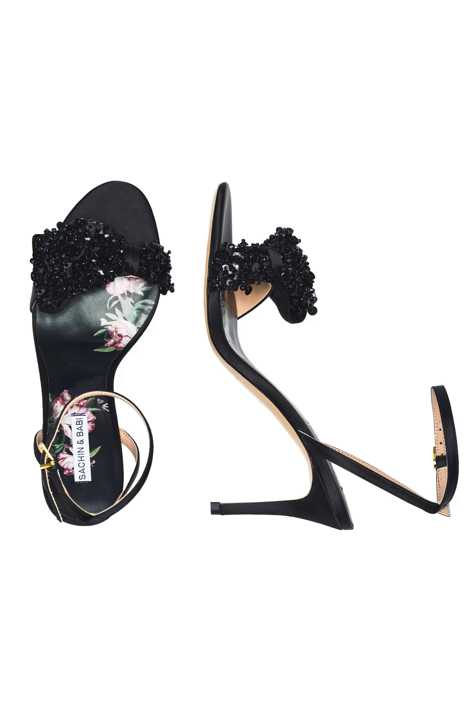 Sachin & Babi Shoes<Chelsea Embellished Obi-Bow Open Toe - Black