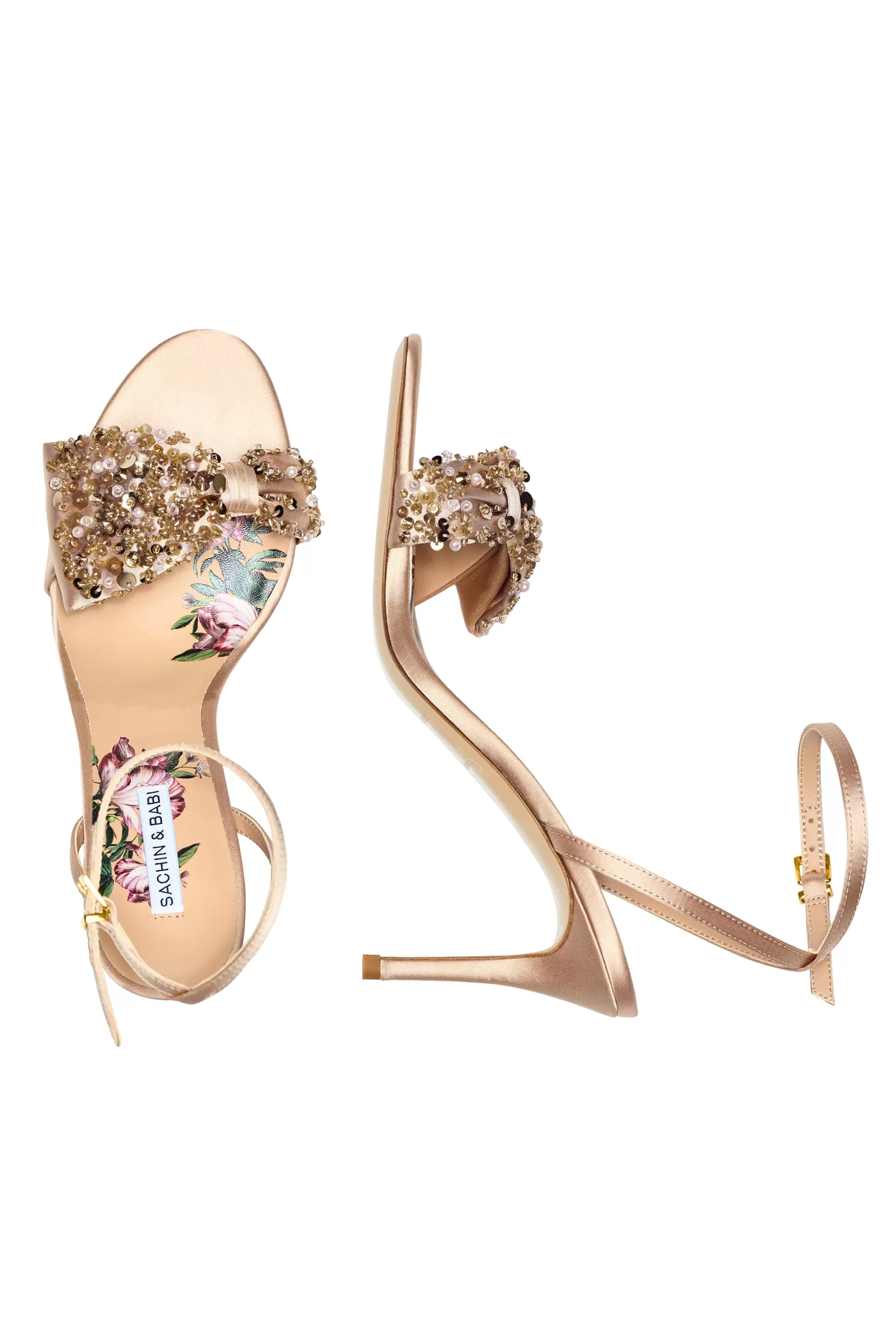 Sachin & Babi Shoes<Chelsea Embellished Obi-Bow Open Toe - Champagne