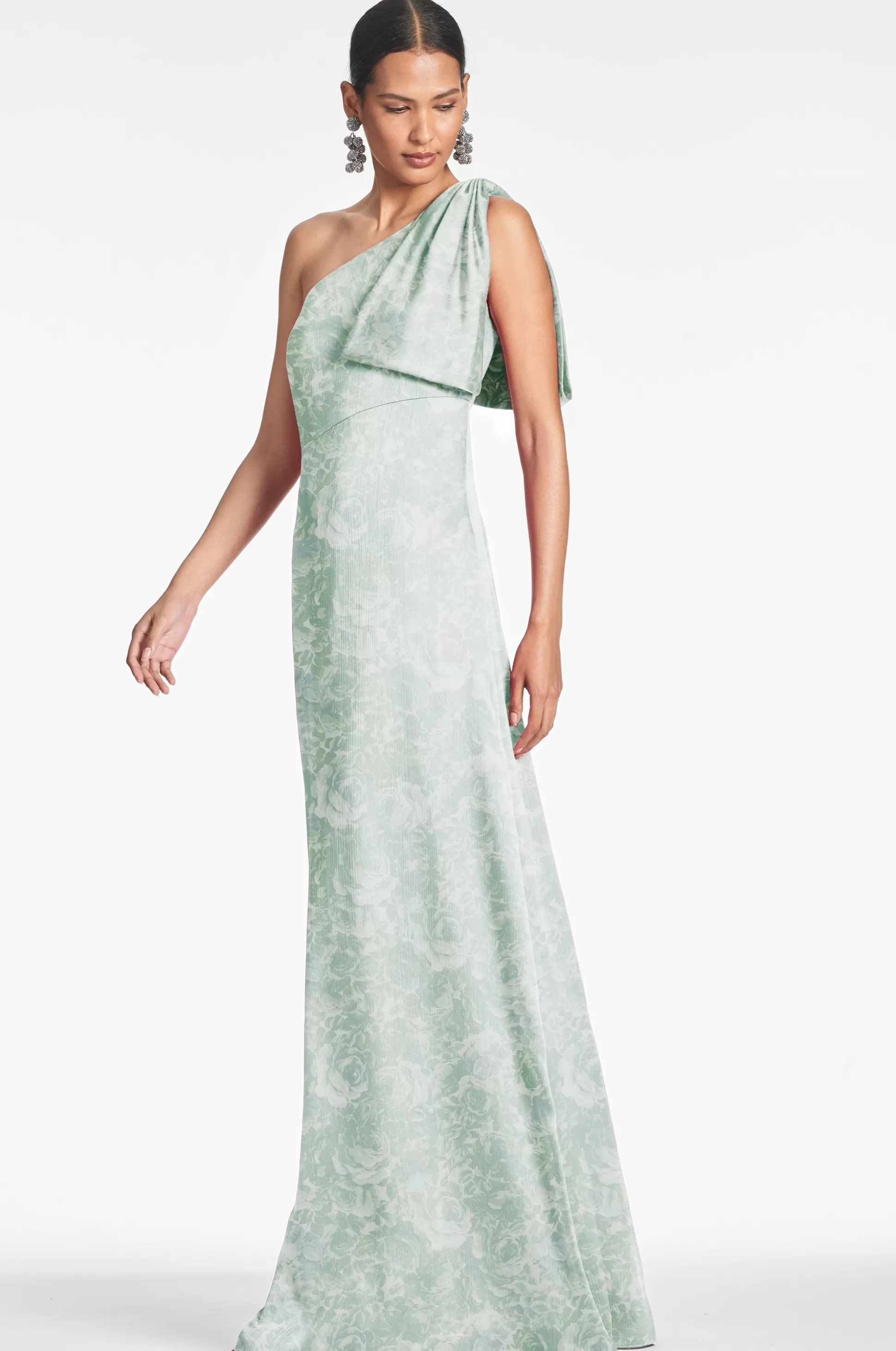 Sachin & Babi One Shoulder<Chelsea Gown - Sage Painted Floral Sagepaintedfloral