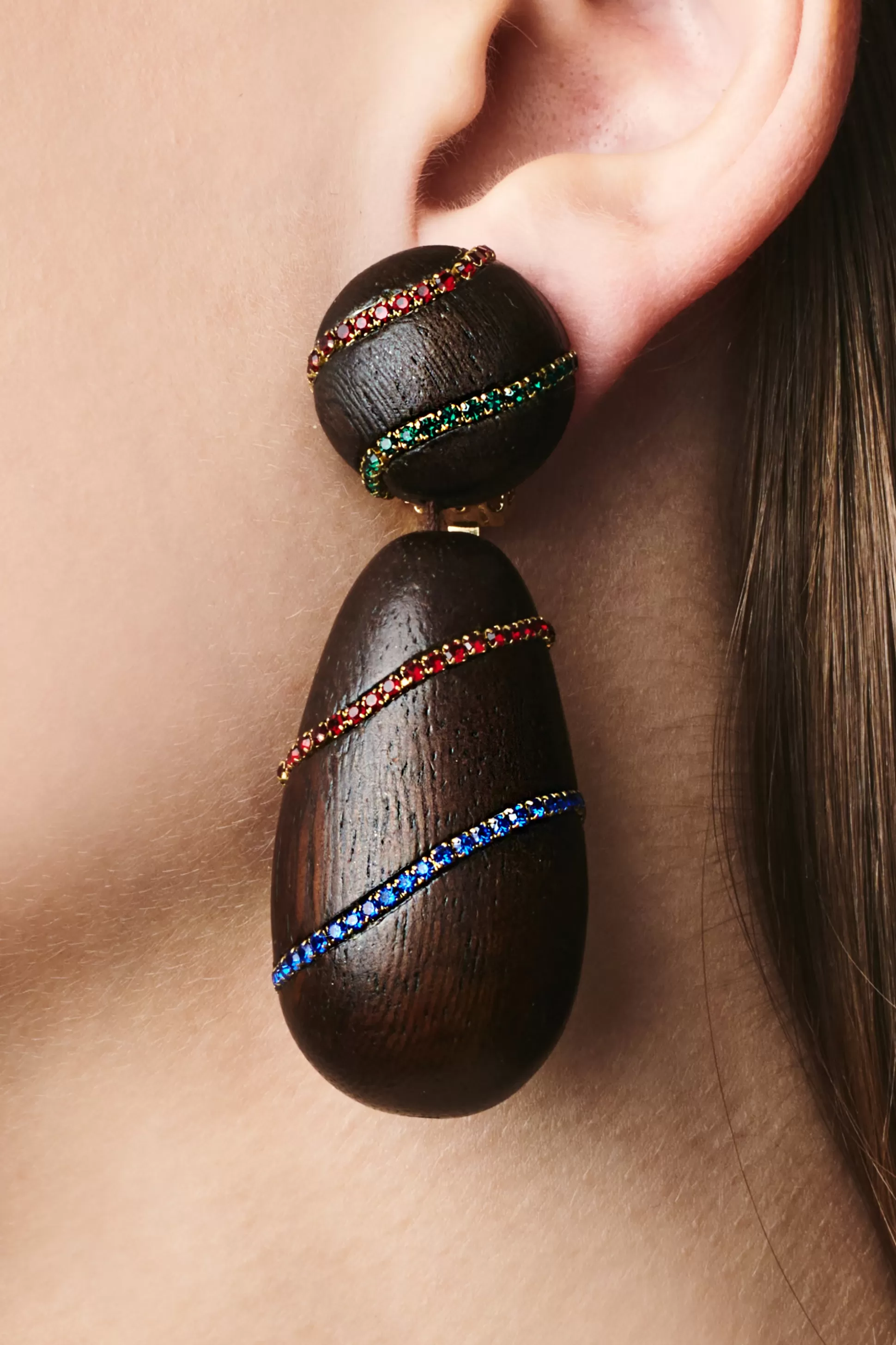 Sachin & Babi Earrings<Hudson Earrings - Wood / Crystals Robleswood&iceblue