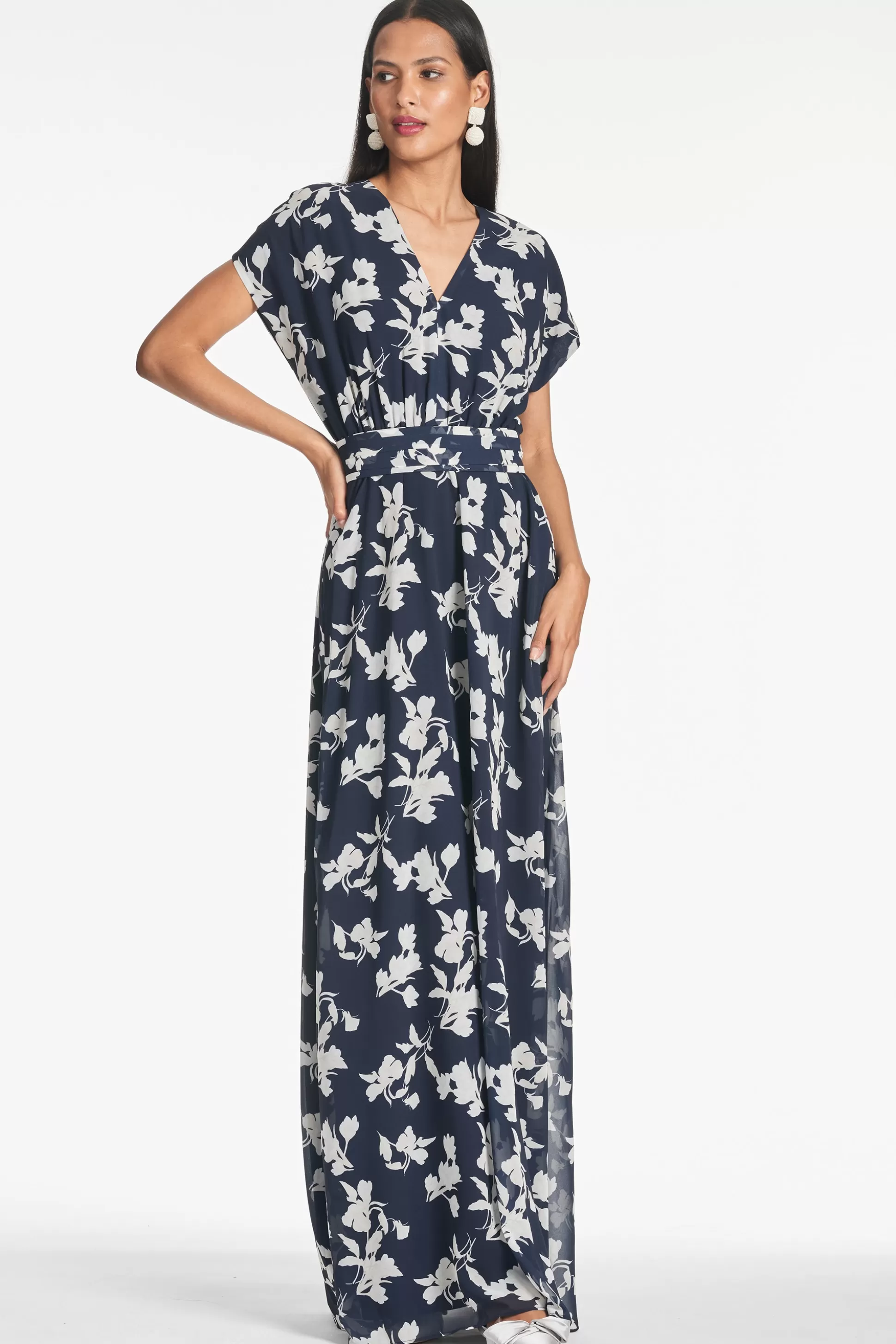 Sachin & Babi Plus Sizes | Short Sleeve<Leah Gown - Navy Venetia Petal Navyvenetiapetal