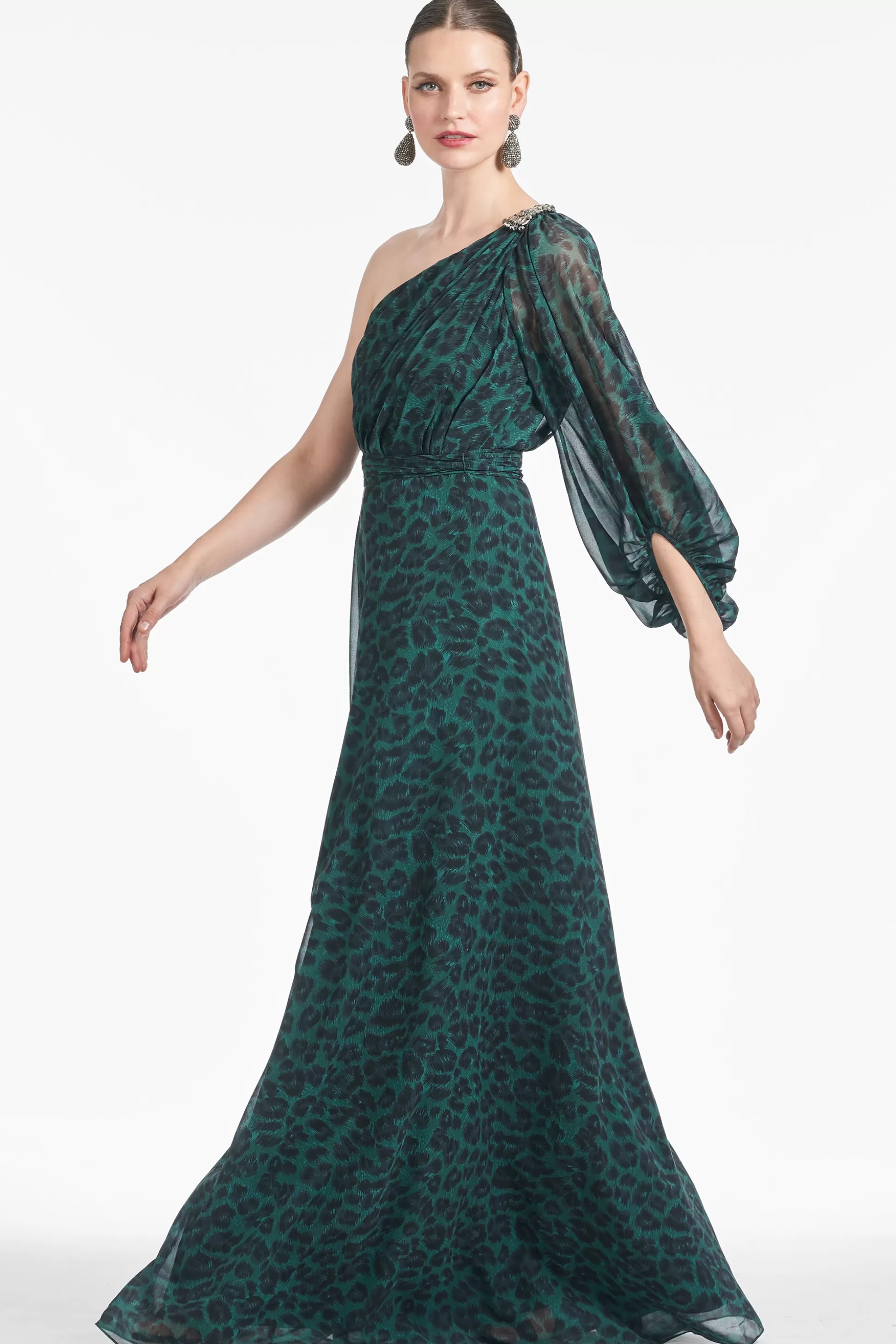 Sachin & Babi One Shoulder<Makayla Gown - Emerald Big Cat Emeraldbigcat