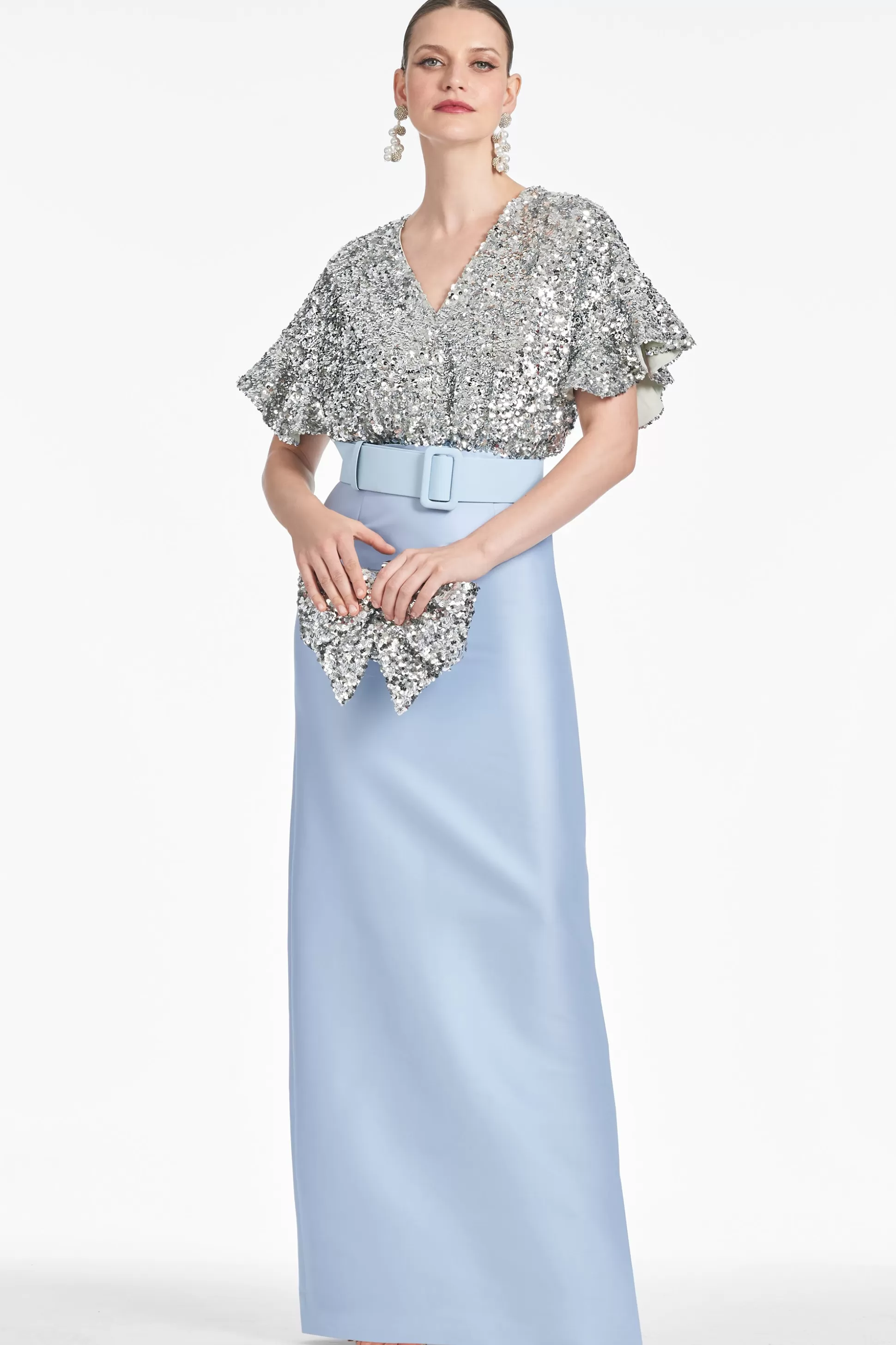 Sachin & Babi Short Sleeve<Marlene Gown - Silver/Glacial Blue Silverglacialblue