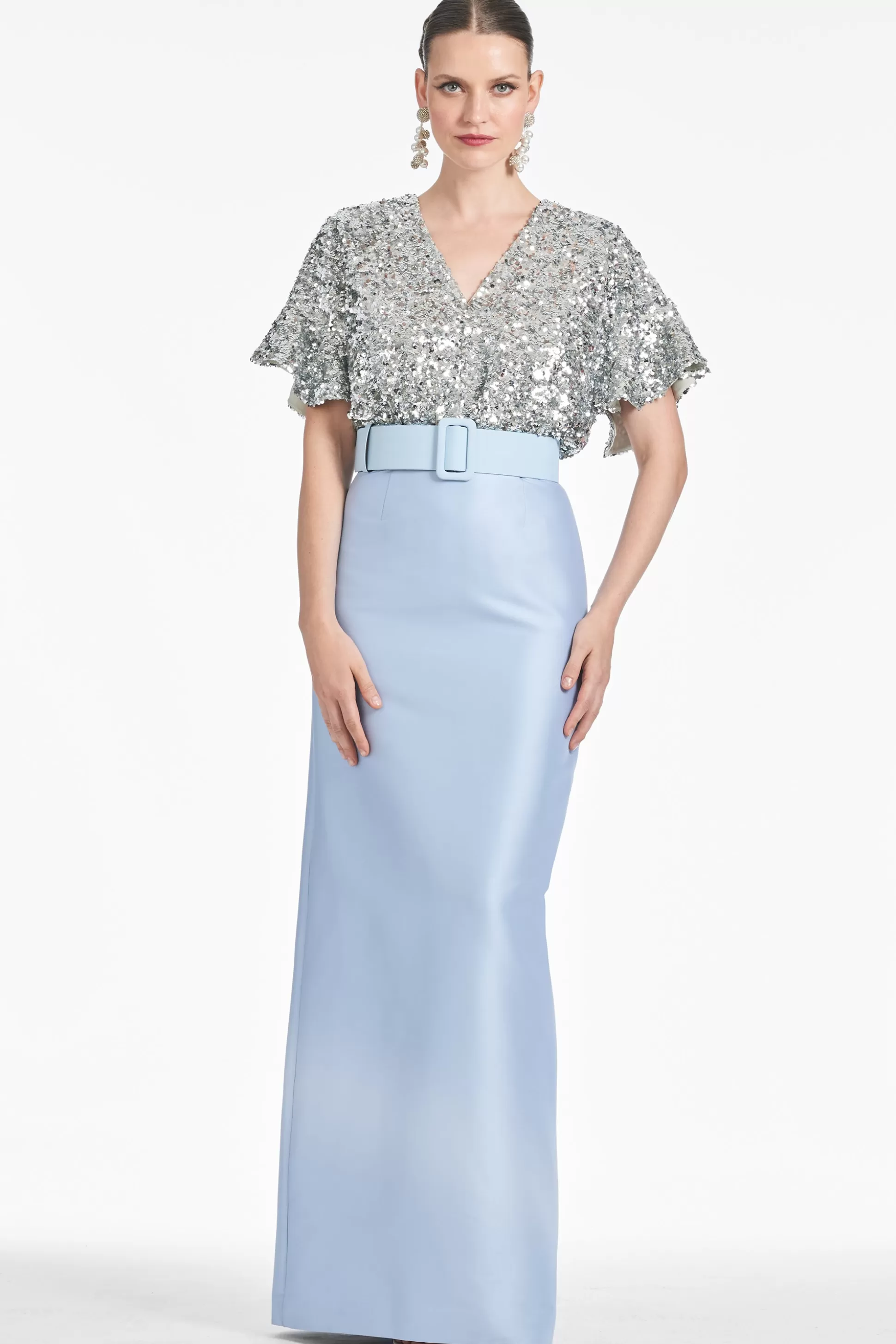 Sachin & Babi Short Sleeve<Marlene Gown - Silver/Glacial Blue Silverglacialblue