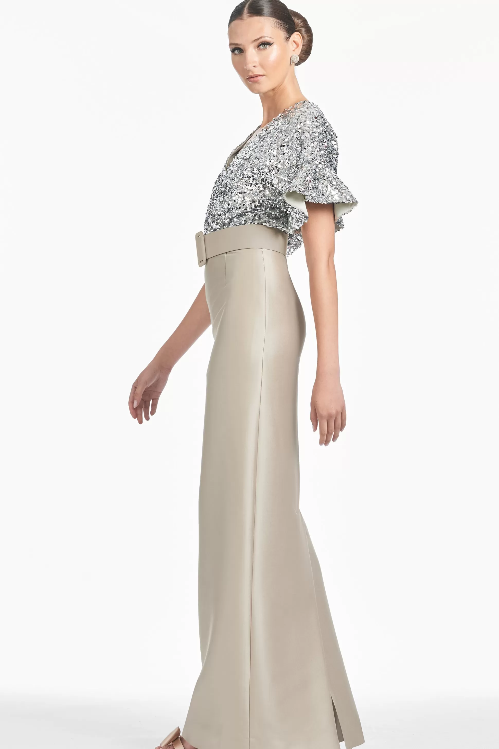 Sachin & Babi Short Sleeve<Marlene Gown - Silver/Pewter Silverpewter