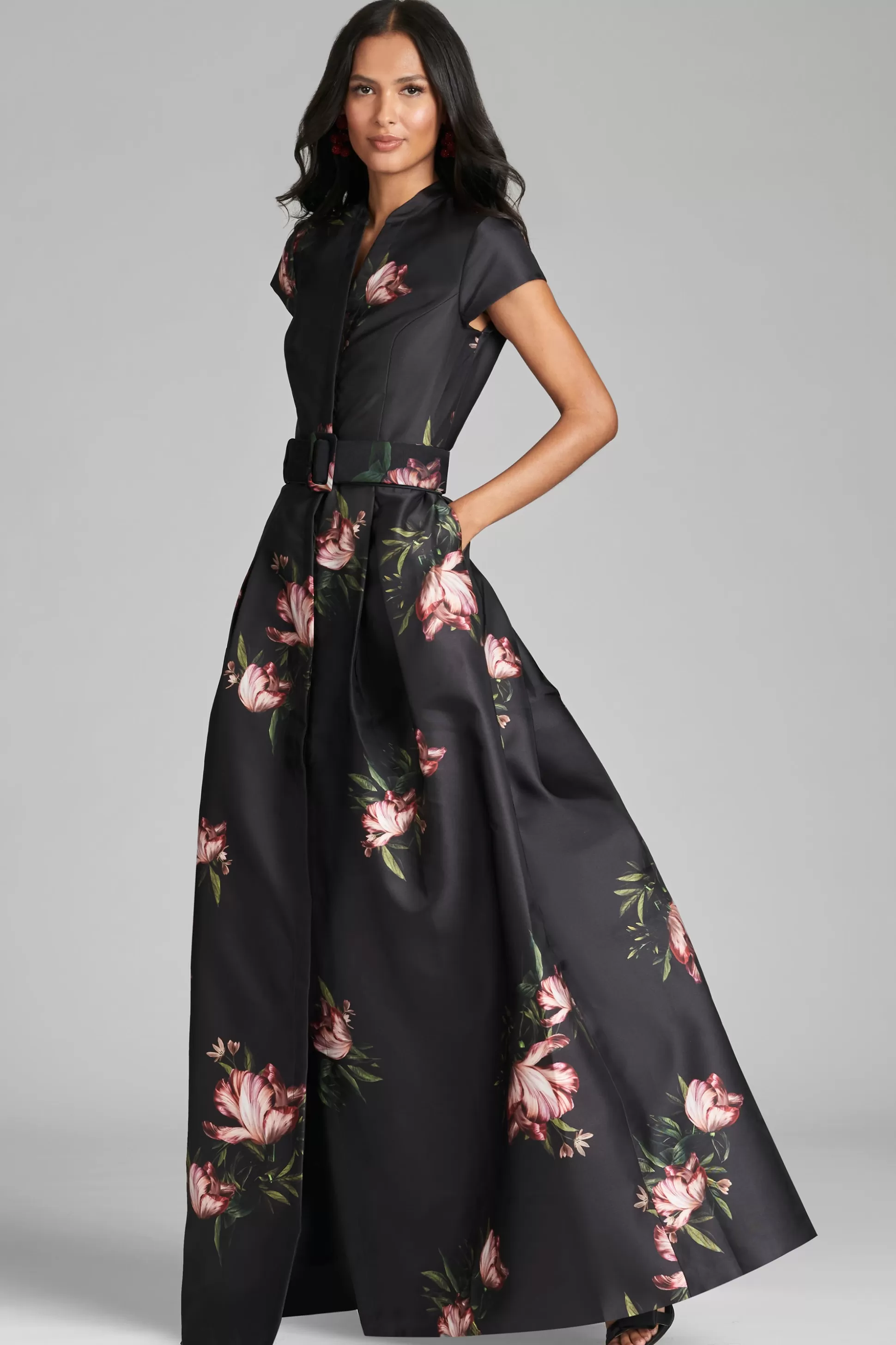 Sachin & Babi Cap Sleeve<Marta Gown - Noir Blossom Noirblossom