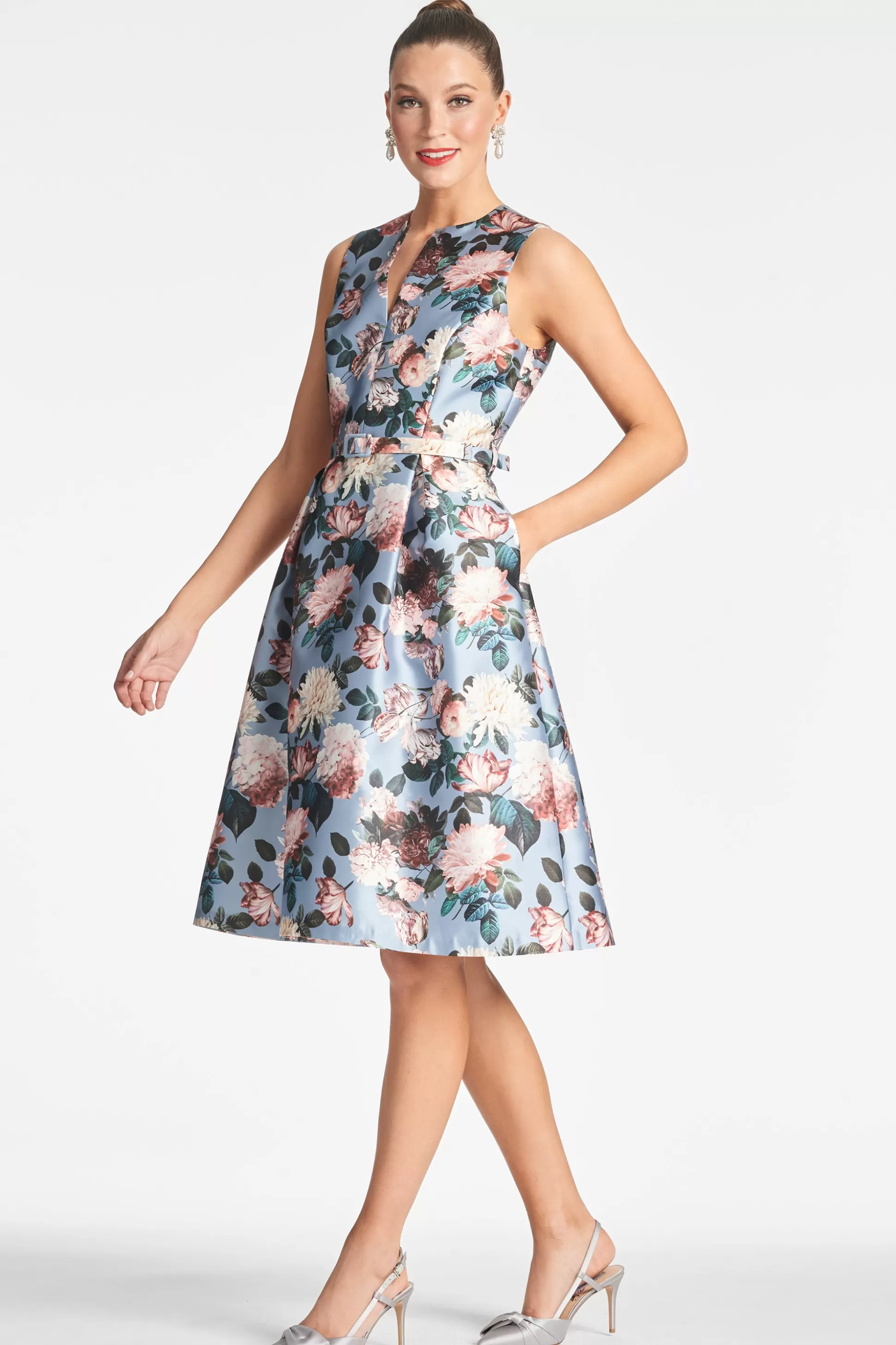 Sachin & Babi Fit & Flare | Midi<Tish Dress - Ice Blue Garden Icebluegarden